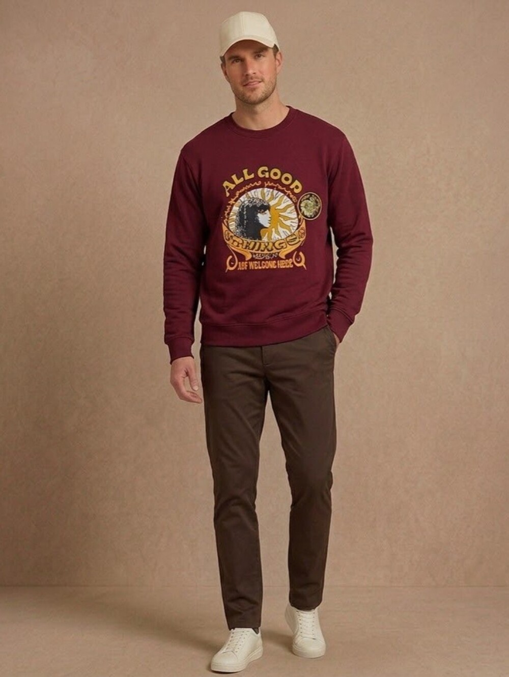 $96 AGTAWH Men's Marylyn Embroidered and Printed Graphic Crewneck Sweatshirt